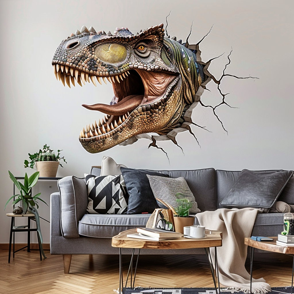 3D Carnotaurus Head Wall Decal – Roaring Dinosaur Wall Sticker for Kids’ Room Decor