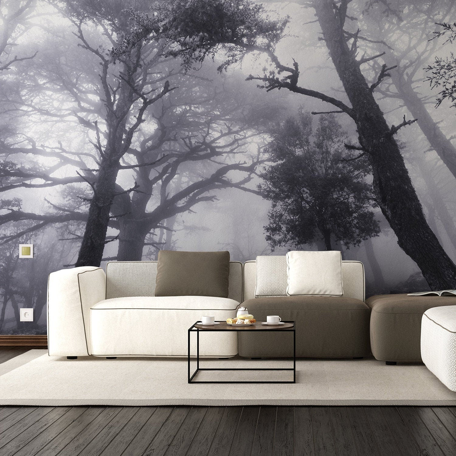 Foggy Forest Decal Wallpaper | Removable Fog Tree Wall Sticker Mural