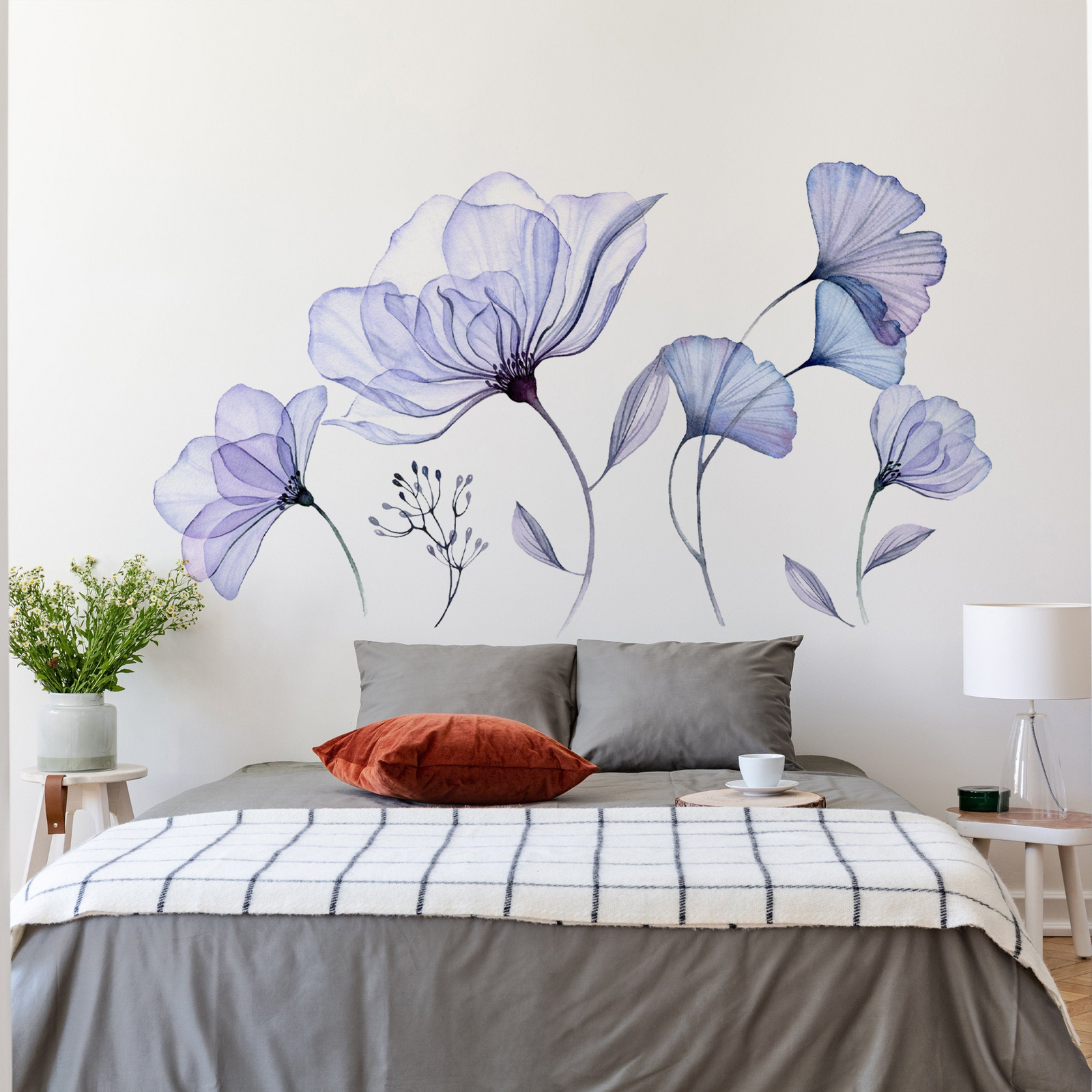 3D Blue Floral Wall Sticker – Peel and Stick Vinyl Flower Mural for Living Room Decor