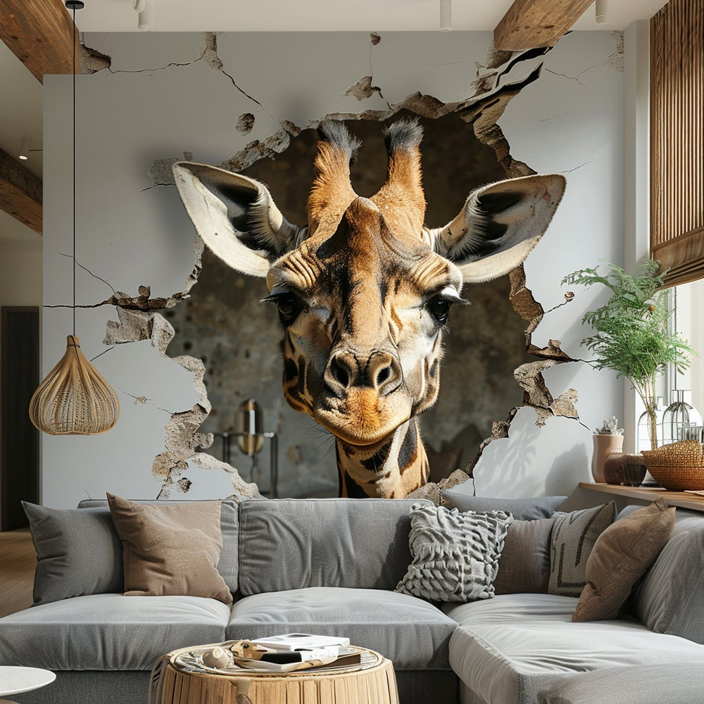 Peel and Stick Wall Sticker – 3D Giraffe Head Breakthrough Design for Kids’ Rooms and Nurseries