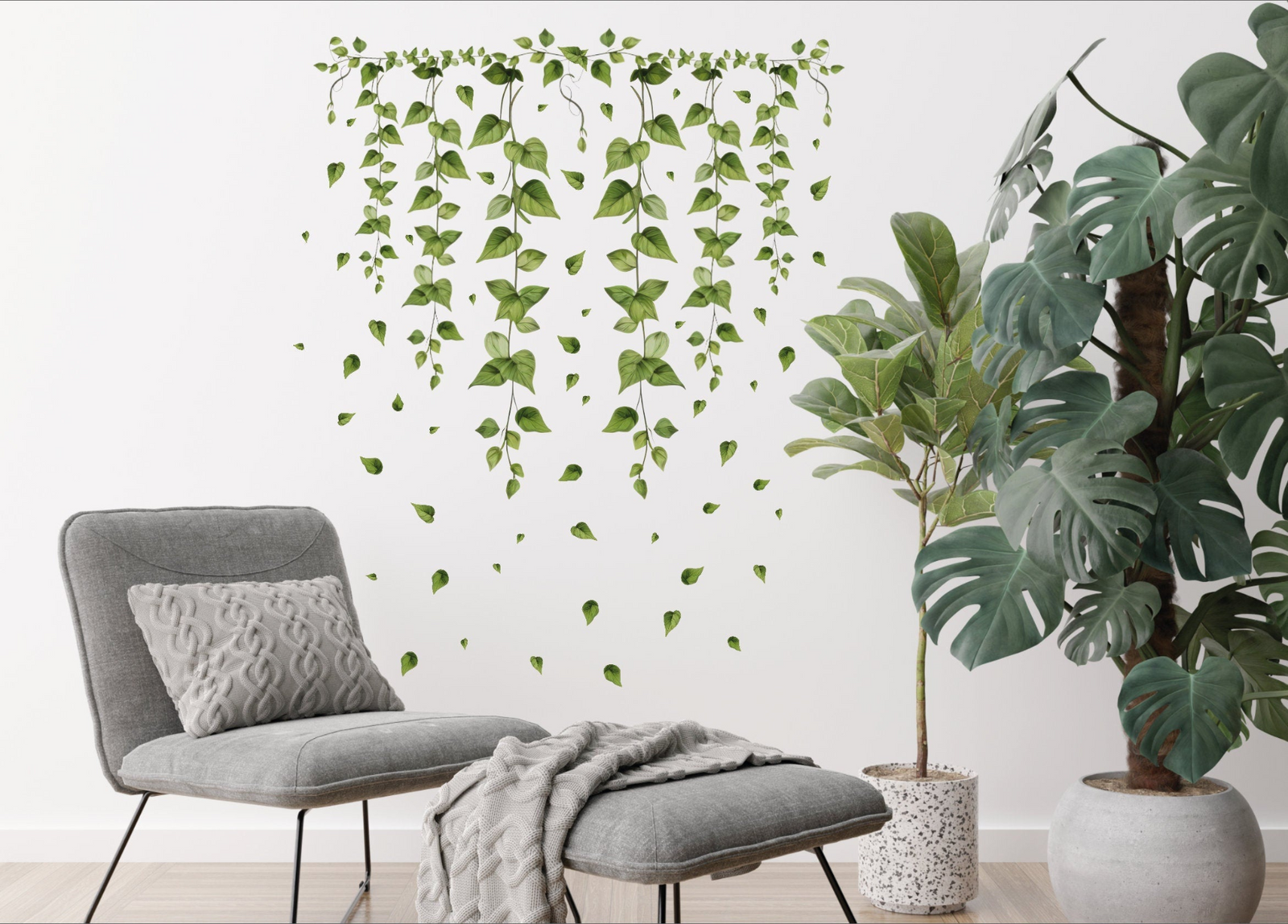 Peel and Stick Hanging Vine Wall Decal – Green Ivy Leaves Wall Sticker for Living Room and Bedroom