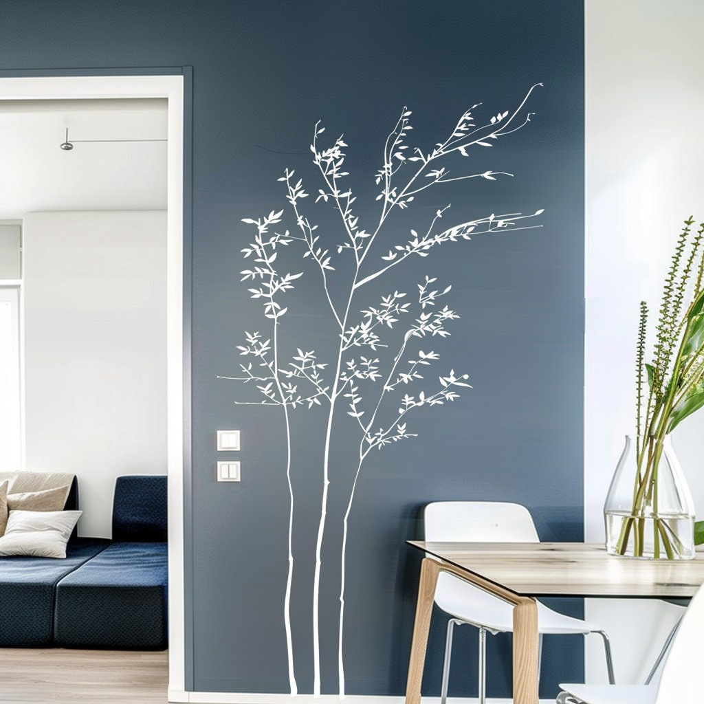 Peel and Stick White Branch Wall Decal – Minimalist Botanical Vinyl Sticker for Living Room and Office Decor