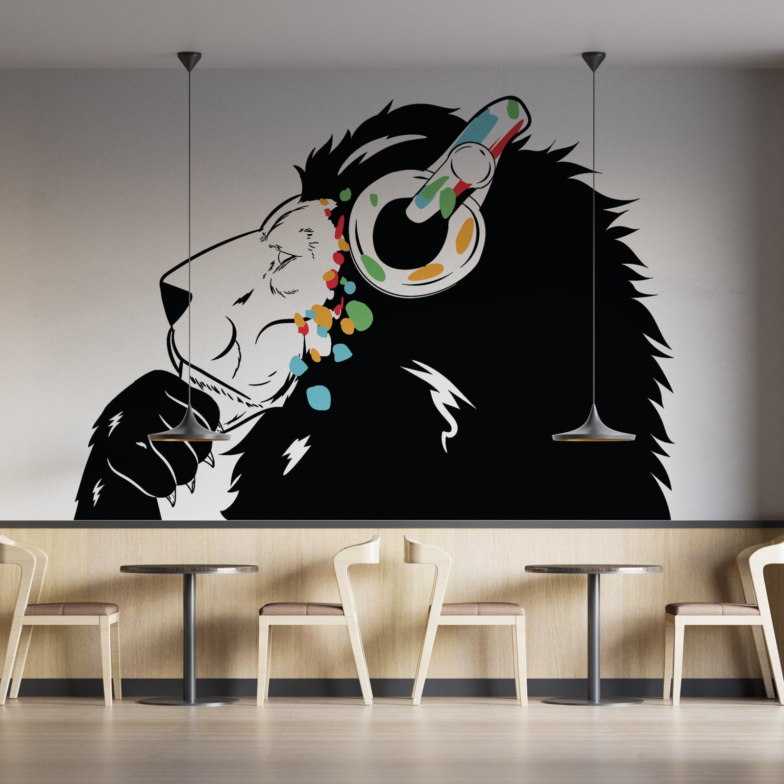 Peel and Stick Wall Decal – Lion in Headphones Vinyl Sticker