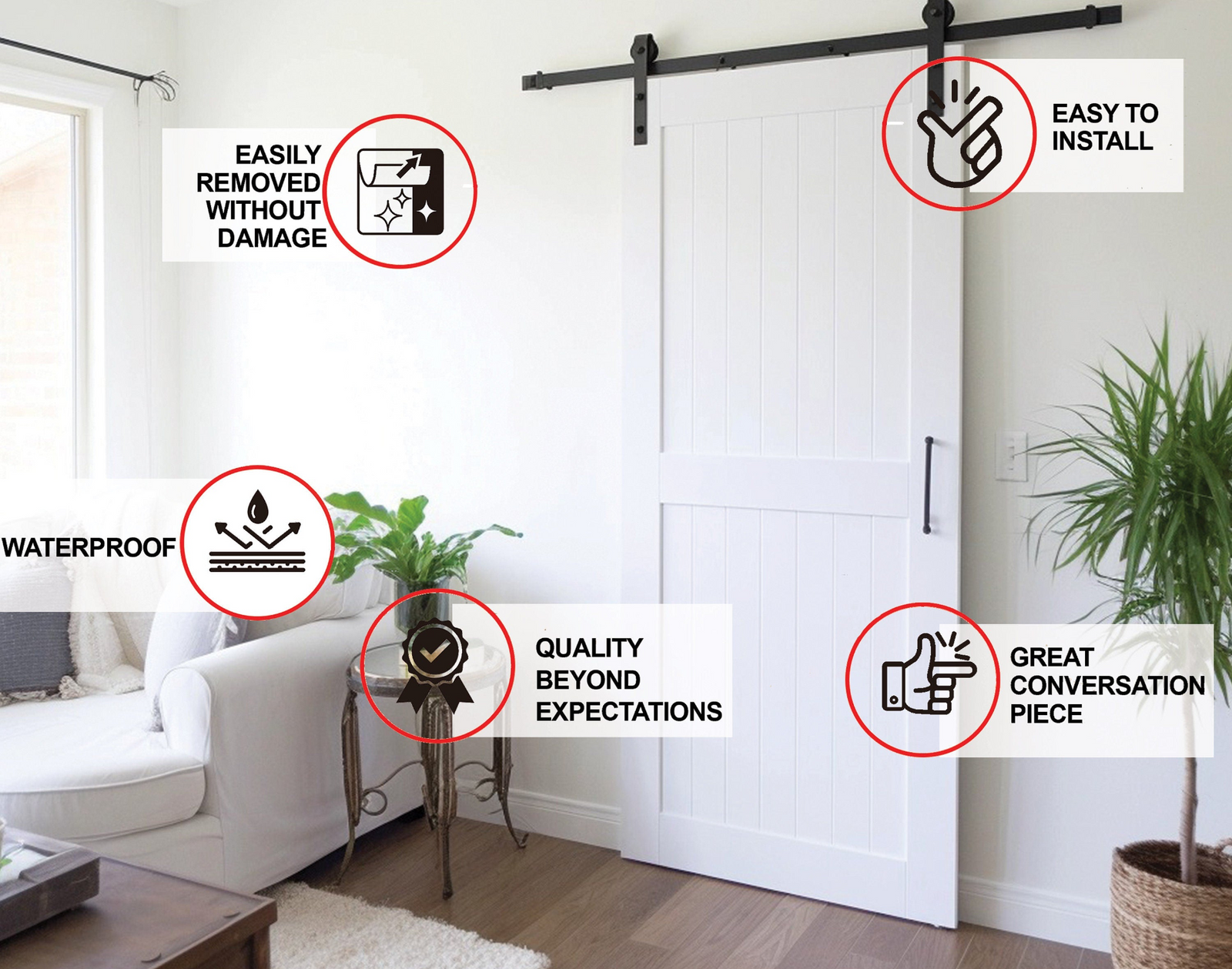 White Rustic Wood Barn Door Wallpaper Sticker | DIY Peel and Stick Wooden Door Cover Decal