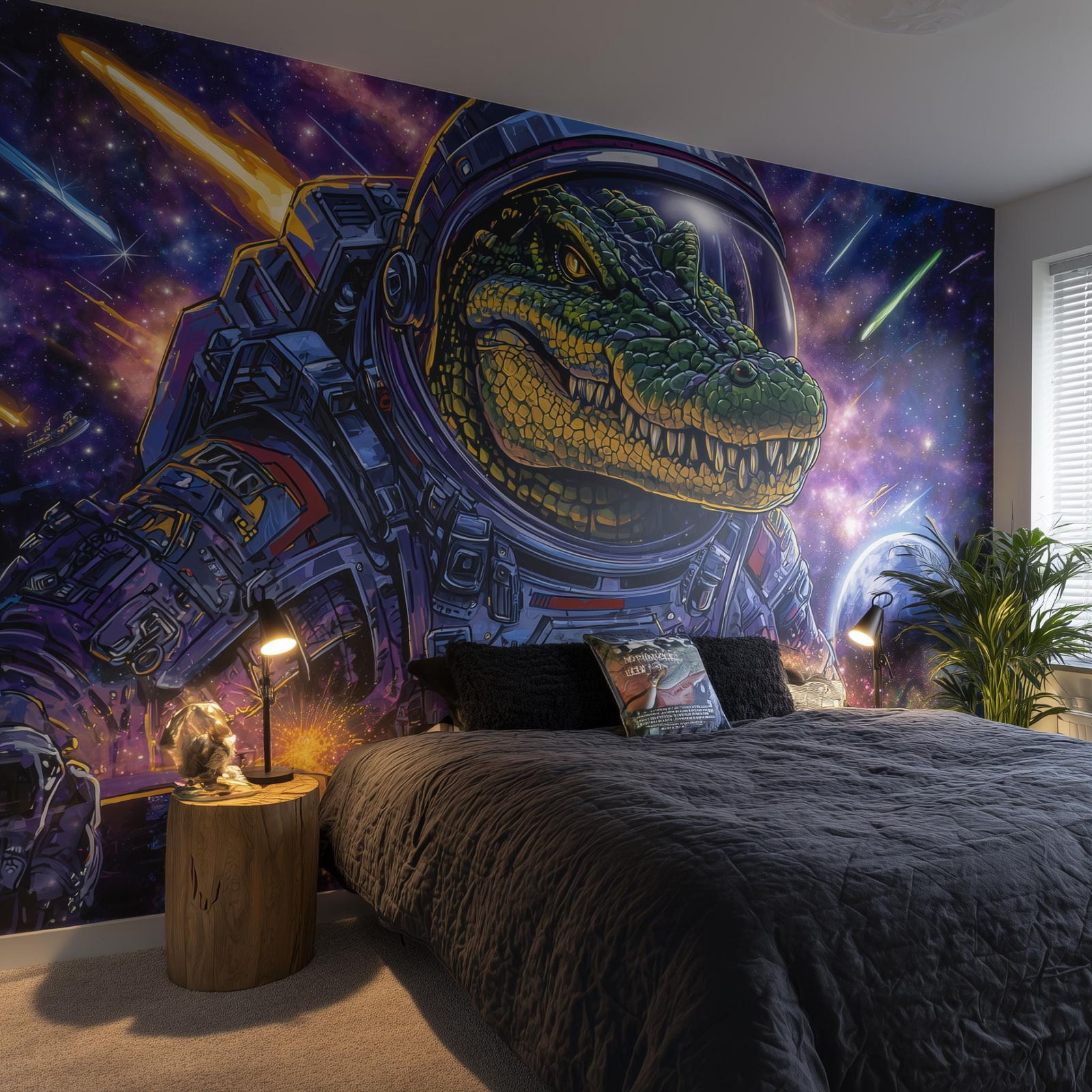 Space Crocodile Astronaut Peel and Stick Wall Mural