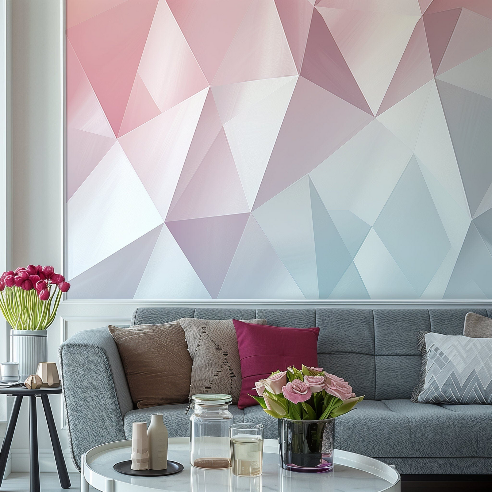 Pastel Geometric Peel-and-Stick Wall Sticker | Pink & Blue Modern Wall Art for Bedrooms and Living Rooms