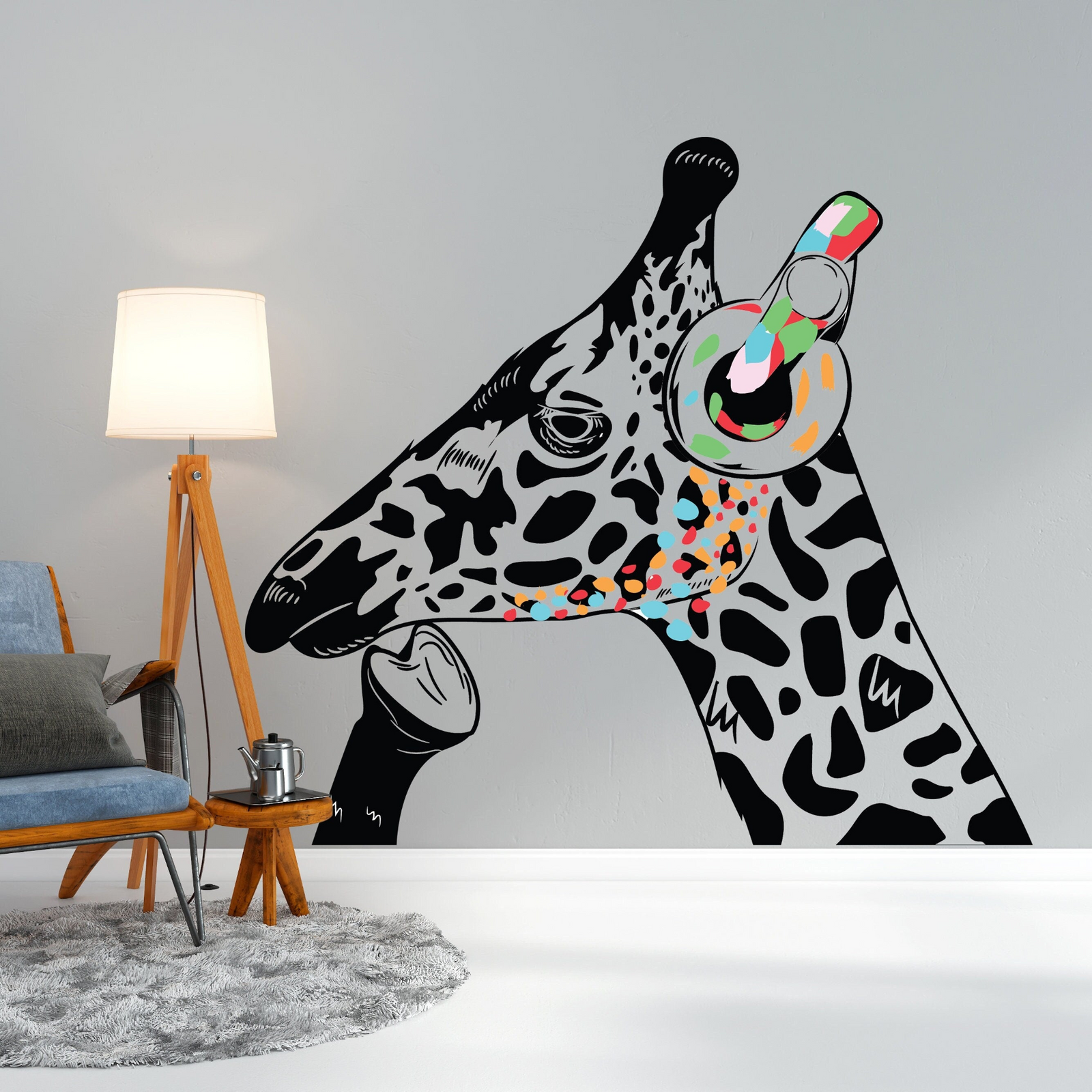 Peel and Stick Wall Decal – Giraffe in Headphones Vinyl Sticker