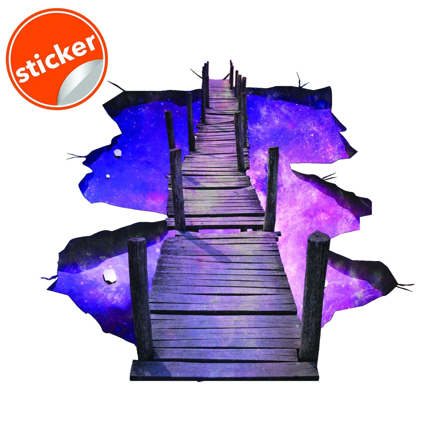 3D Space Bridge Floor Vinyl Decal – Galaxy-Inspired Peel & Stick Flooring for Immersive Interiors