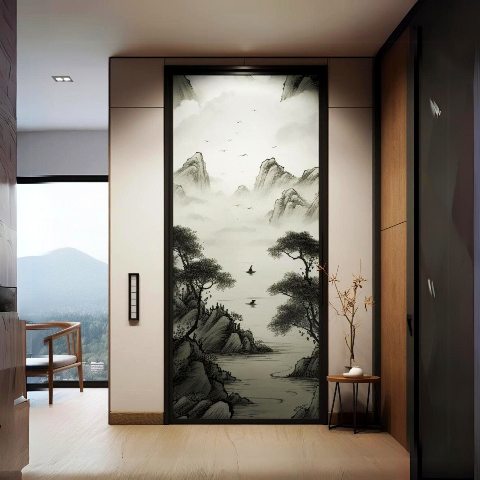 Peel and Stick Door Sticker – Smoky Glass Vinyl Privacy Decal with Abstract Gradient