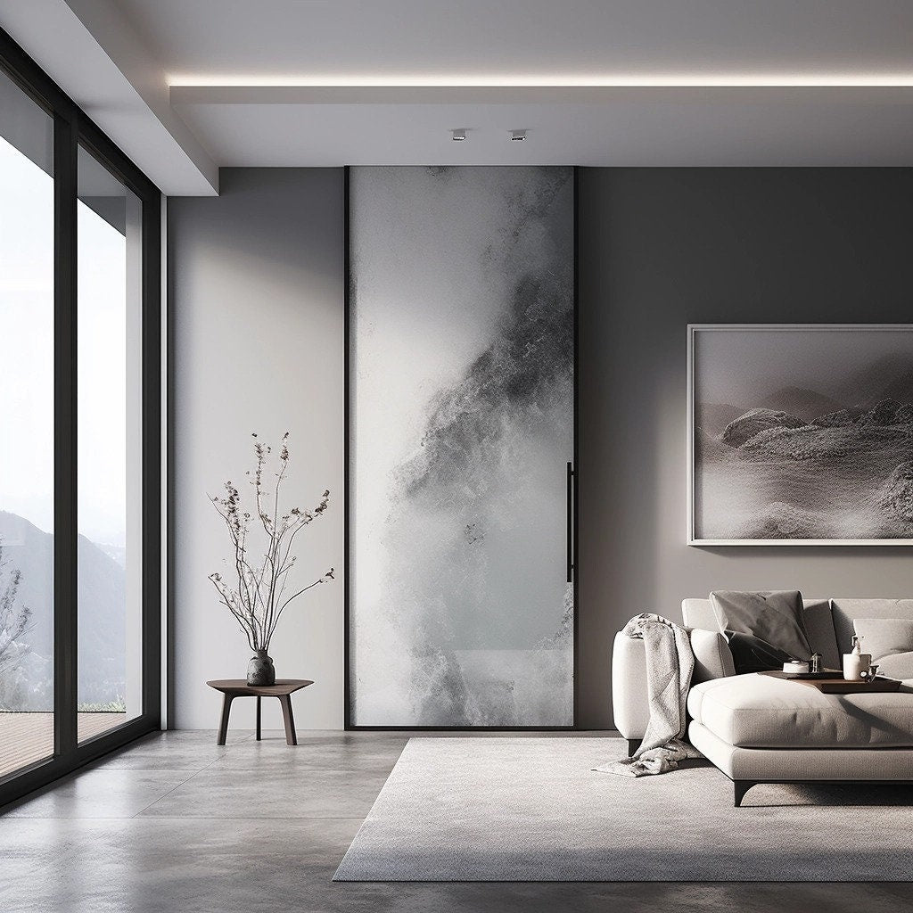 Peel and Stick Door Sticker – Smoky Glass Privacy Decal with Abstract Gradient Design