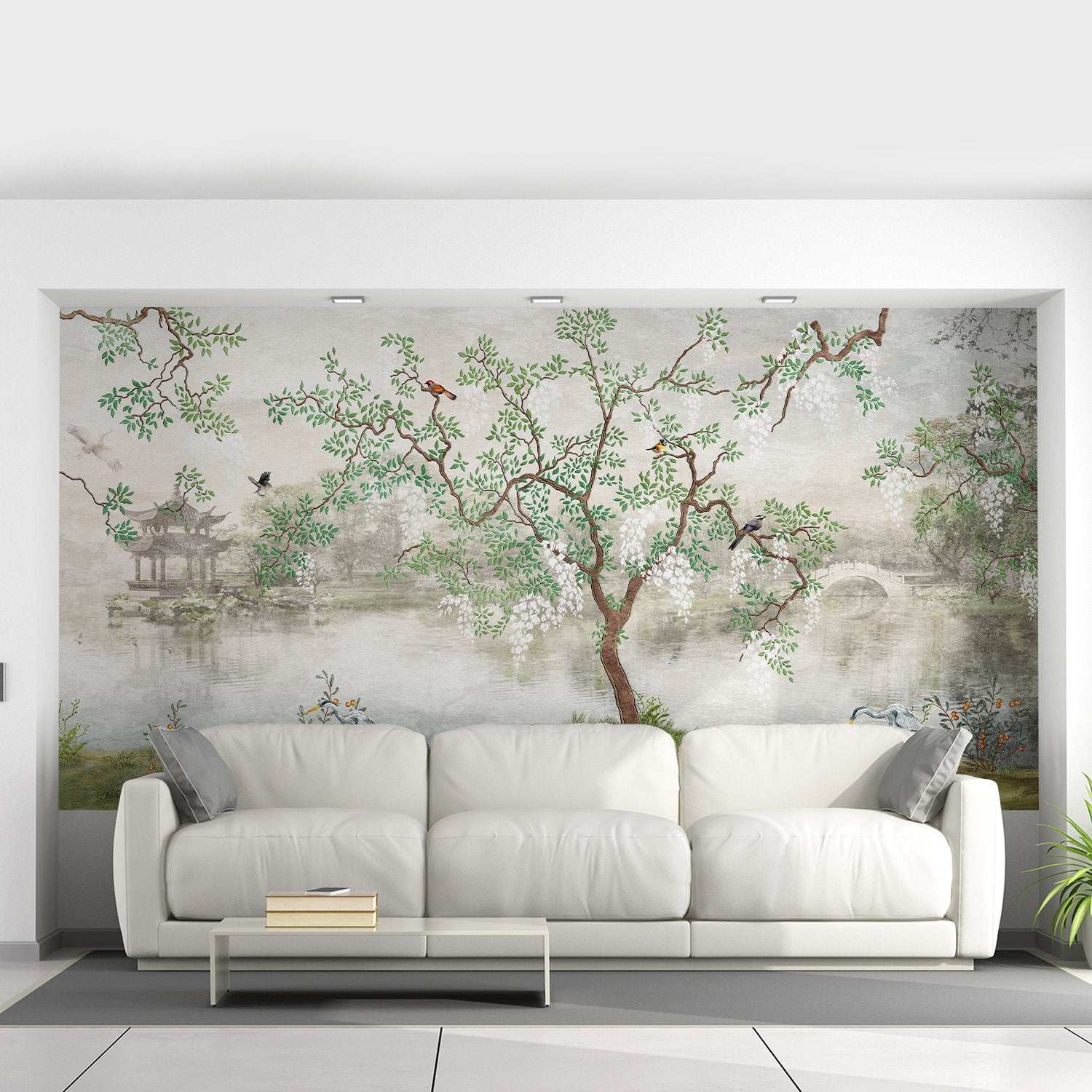Toile Bedroom Chinoiserie Wallpaper | Garden Vintage Grey Adhesive Wall Paper Print