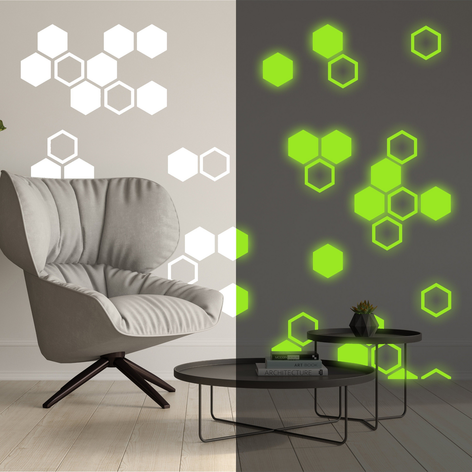 Glow in the Dark Honeycomb Peel and Stick Wall Decal Set (50 Pieces)