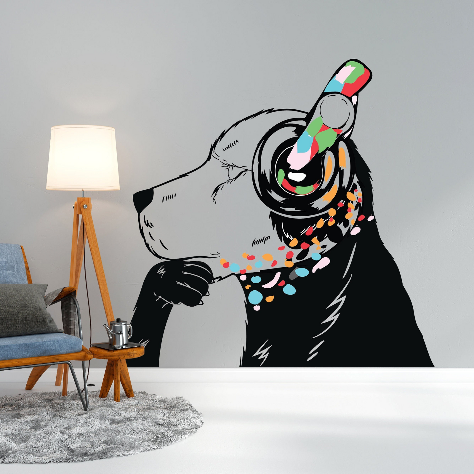 Peel and Stick Sticker – Dog in Headphones Vinyl Decal