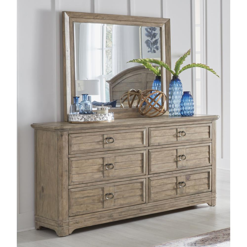 Meadowbrook 6-Drawer Dresser with Beveled Mirror – Antique Sand Finish