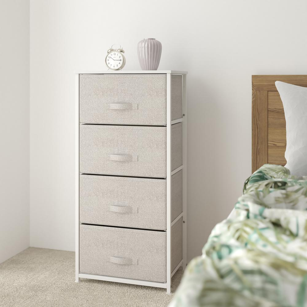 4 Drawer Wood Top WhiteFrame Vertical Storage Dresser with Light Gray Drawers