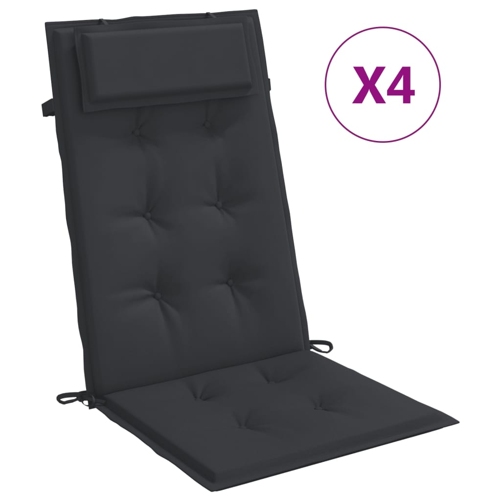 vidaXL Highback Chair Cushion Set of 4 Black