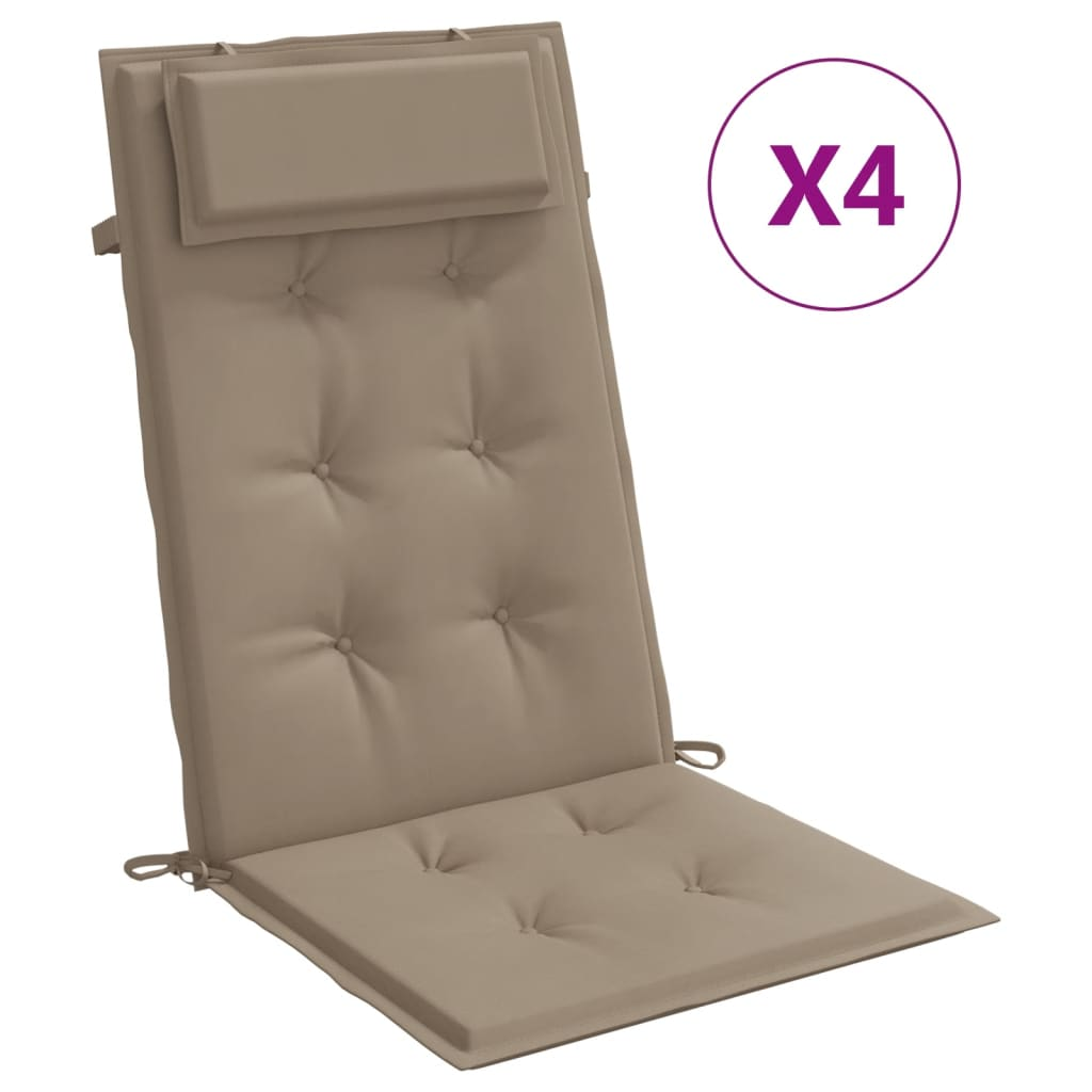 vidaXL Highback Chair Cushion Set of 4 Taupe