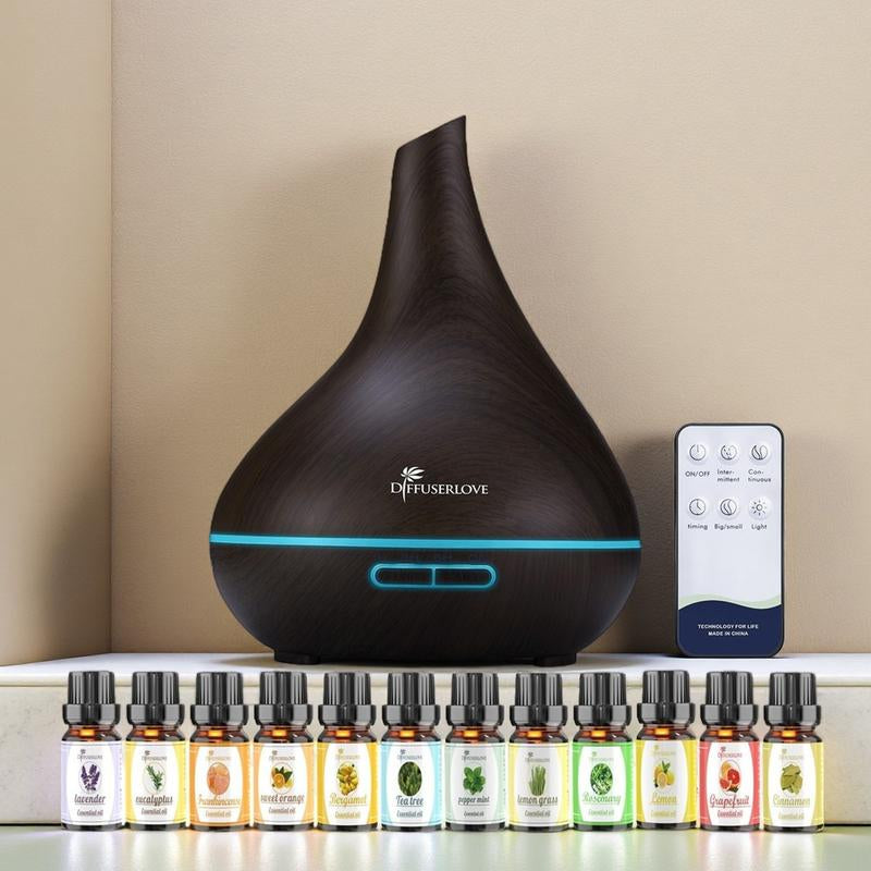 500ml Ultrasonic Aroma Diffuser Lamp – Quiet Smoke Vaporizer with 7 LED Lights & 4 Timer Modes (+12 Essential Oils Set Available)