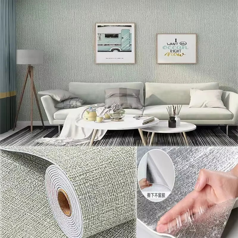 3D Self-Adhesive Linen Wallpaper Continuous Waterproof Wall Stickers Living Room Bedroom Kitchen Cabinet Waterproof Wall Sticker