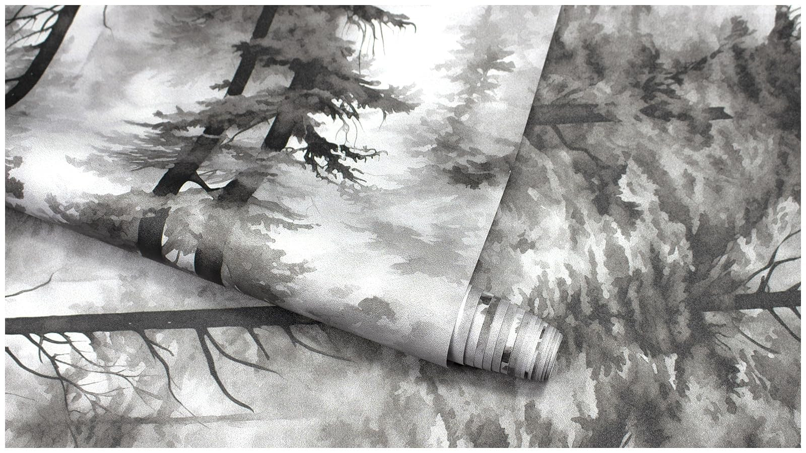 Black and White Forest Thick Vinyl Peel and Stick Wallpaper for Bathrooms and Bedrooms
