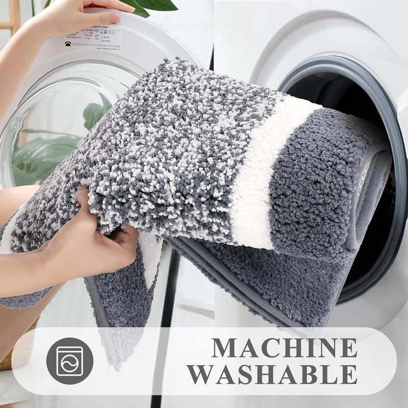 LOKHOM 3-Piece Bathroom Rug Set – Non-Slip, Absorbent Microfiber, Soft Farmhouse Style, Includes U-Shaped Toilet Mat & Shower Rug – Machine Washable