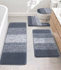 Traditional 4 Piece Microfiber Washable Bathroom Rug Set, Grey