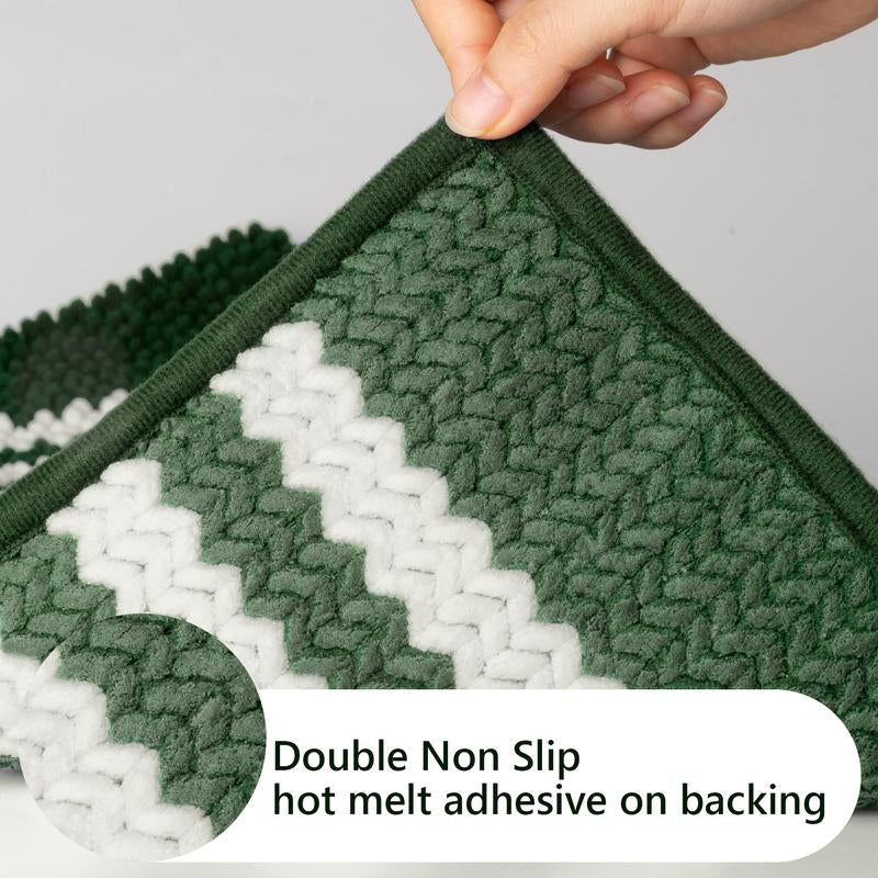 Green Bathroom Rug Set, 3-Piece Ultra Soft Non-Slip Chenille Bath Mats, Plush Absorbent Toilet & Floor Mats