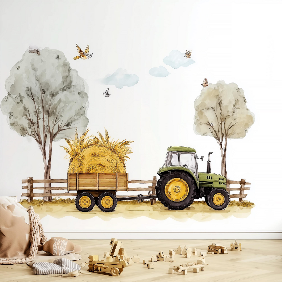 Peel and Stick Farm Tractor Wall Decal Set – Country Nursery Wall Stickers for Kids Room Decor