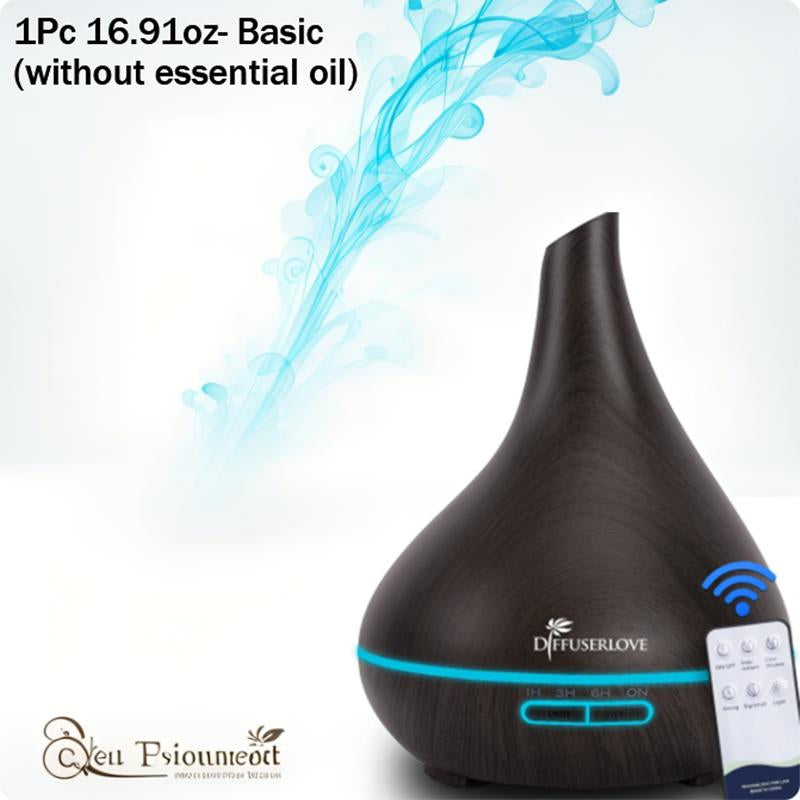 500ml Ultrasonic Aroma Diffuser Lamp – Quiet Smoke Vaporizer with 7 LED Lights & 4 Timer Modes (+12 Essential Oils Set Available)