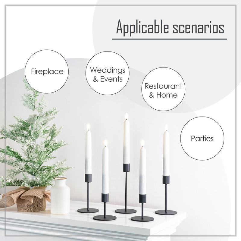 Black Iron Candlestick Holders Set of 5 – Taper Candle Candelabra, 0.9" Diameter, Ideal for Home Decor