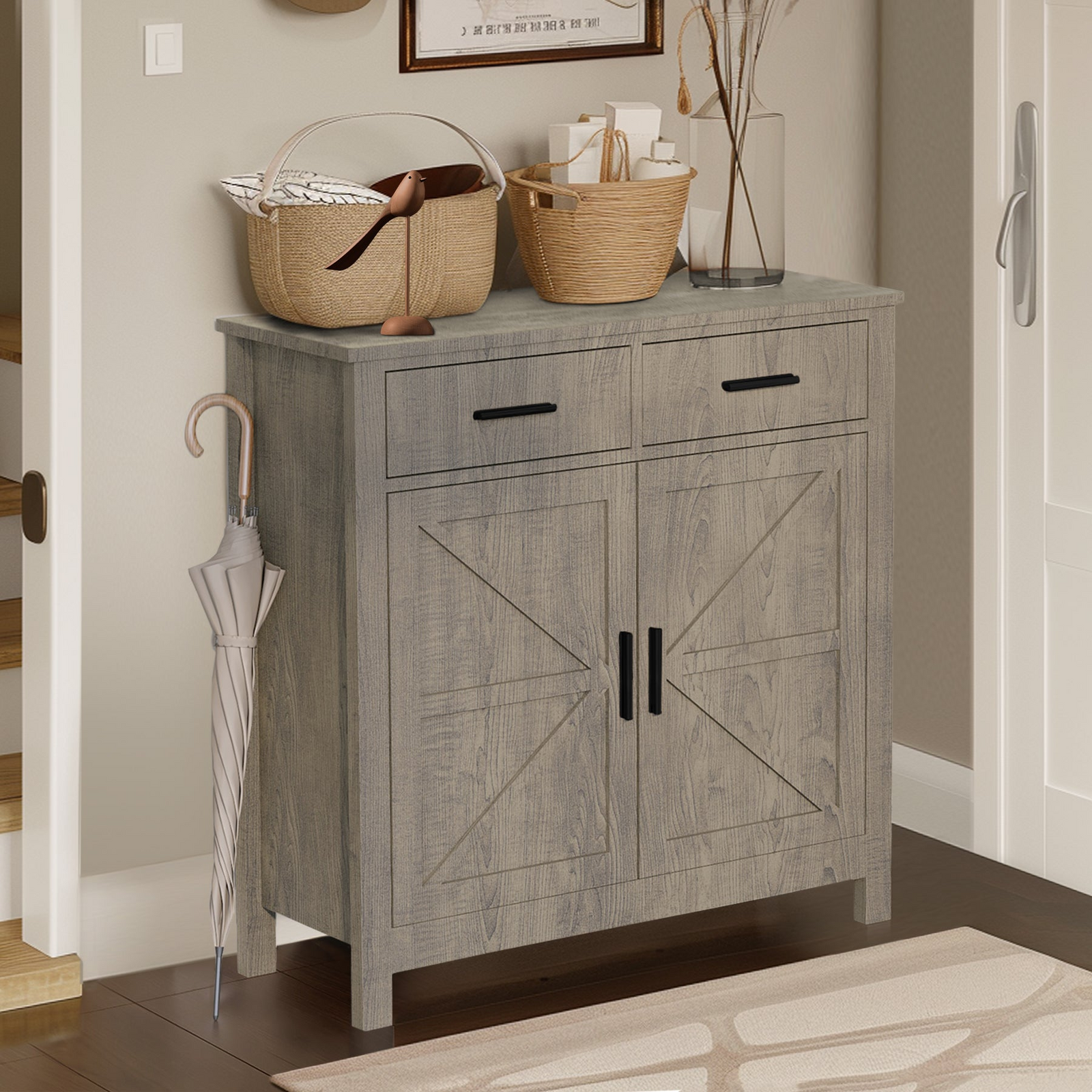 Kitchen Storage Cabinet, Modern Farmhouse Buffet with 2 Drawers and 2 Doors