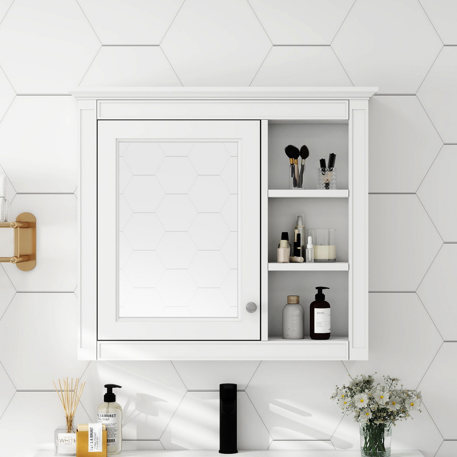 Medicine Cabinet Wall Mounted Bathroom Storage Cabinet with Mirror and 3 Shelves