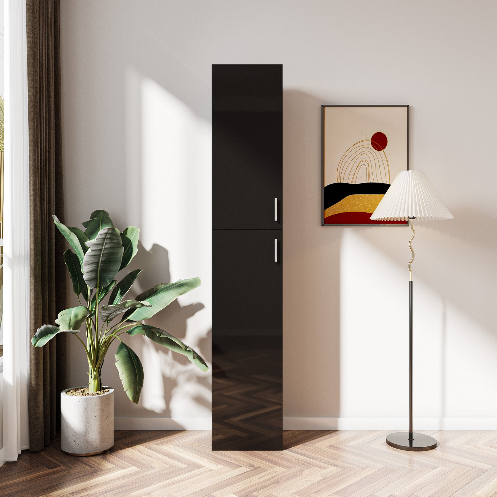Elegant Freestanding Cabinet with Fixed Shelves and Two Doors for Kitchen, Dining Room