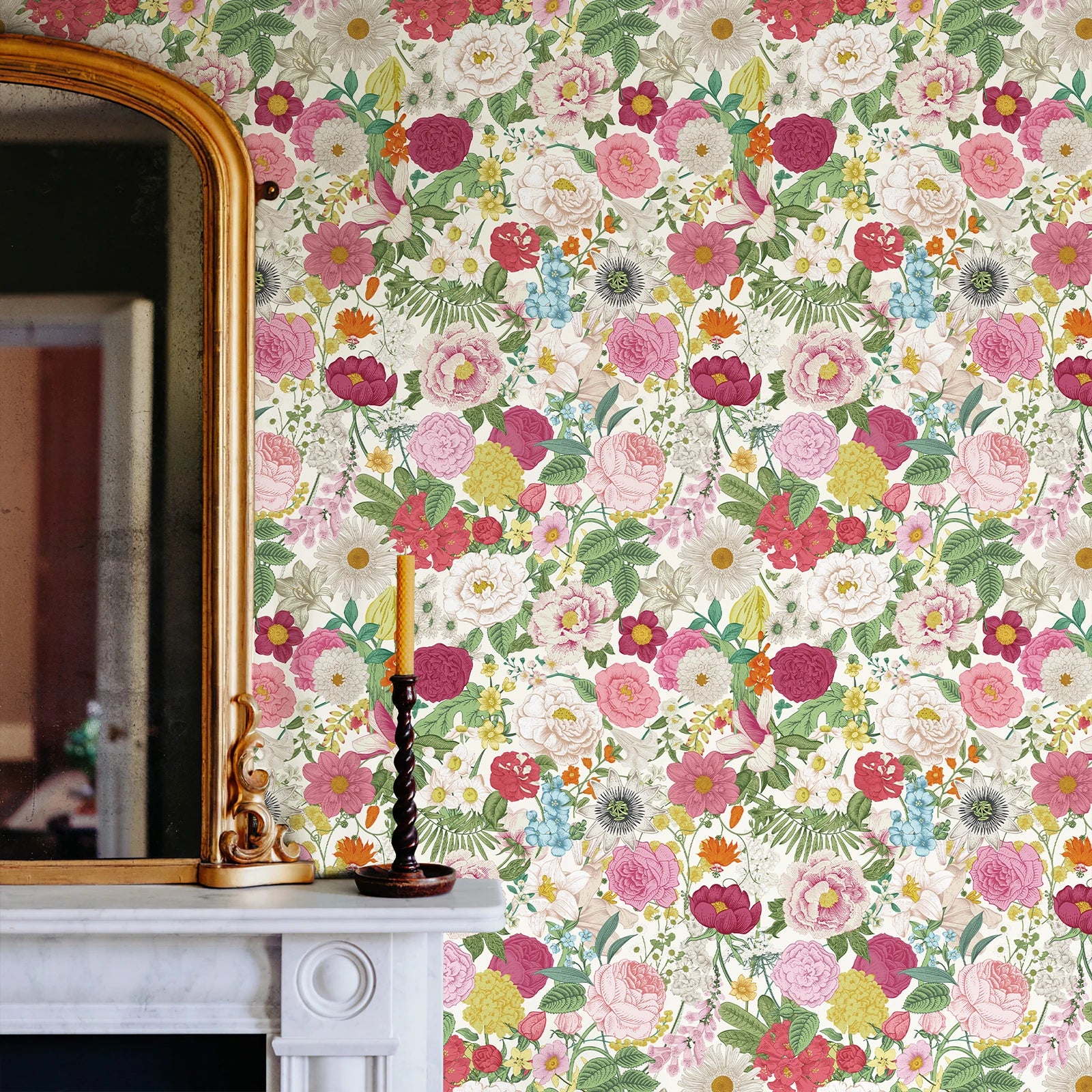 Pink Flower Vinyl Wallpaper Elegant Peel And Stick Red Blooming Floral Cabinet Sticker Chic Waterproof Furniture Cabinet Sticker
