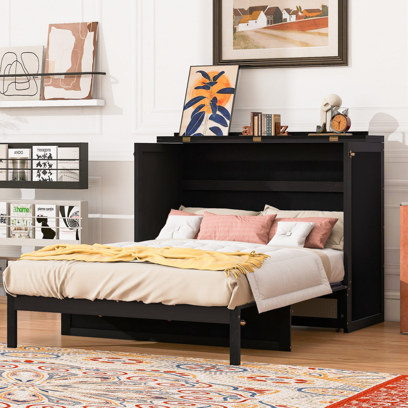 Full Size Murphy Bed with Large Drawers and Integrated Storage for Small Spaces