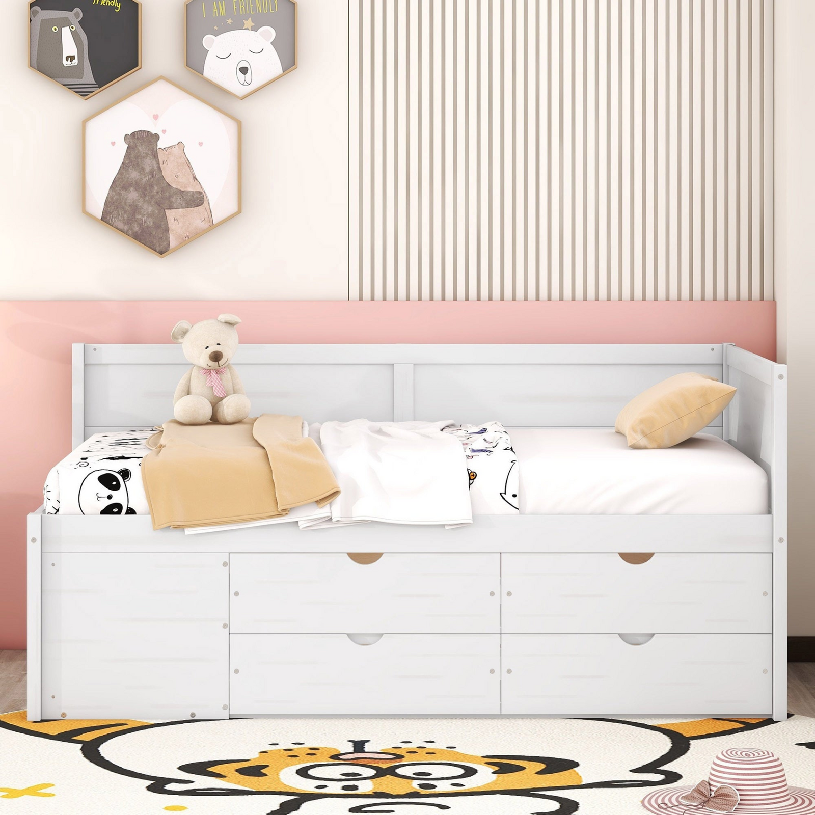 Twin Size Daybed with Drawers and Shelves, Includes Built-In Storage and Shelving
