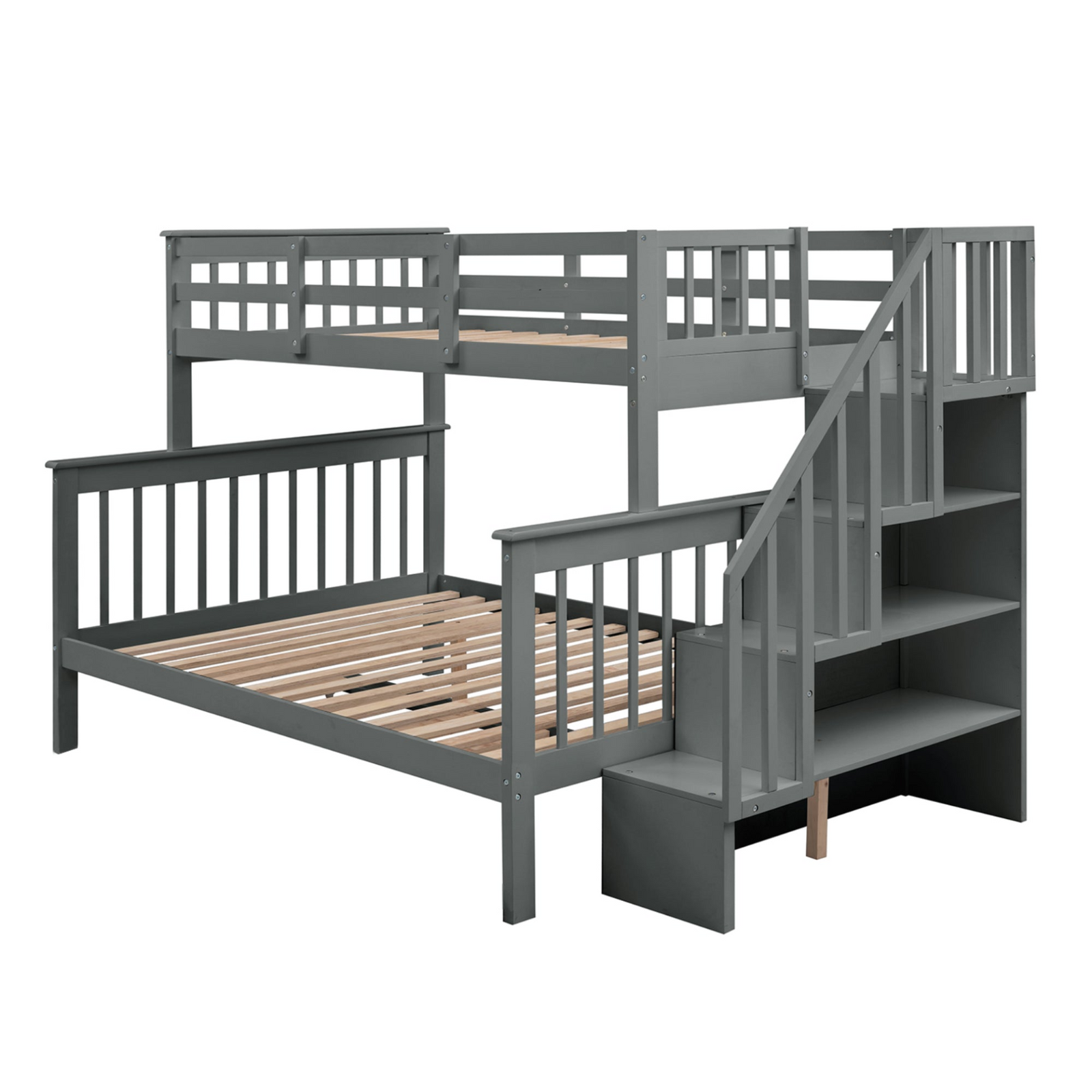 Elegant Stairway Bunk Bed with Storage and Guard Rail, Solid Construction