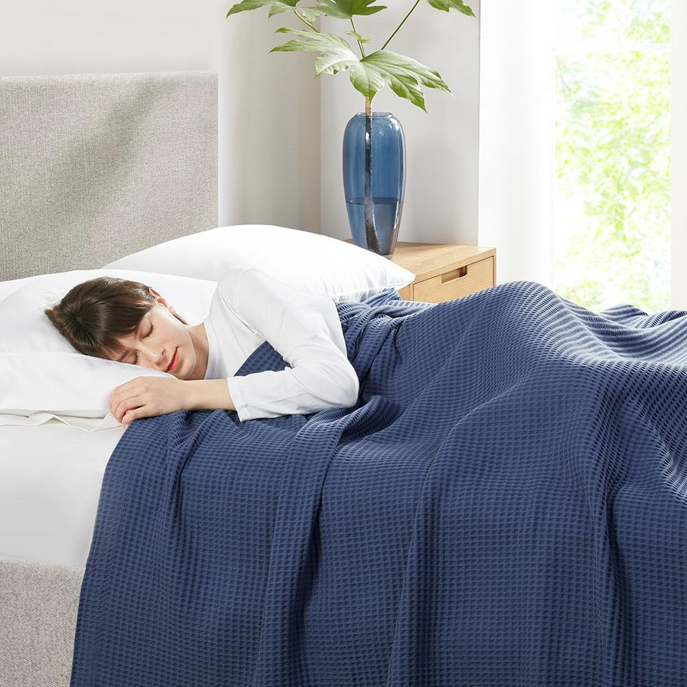 Beautyrest Waffle Weave Cotton Blanket – Lightweight, Breathable, Full/Queen Bed Blanket, OEKO-TEX Certified