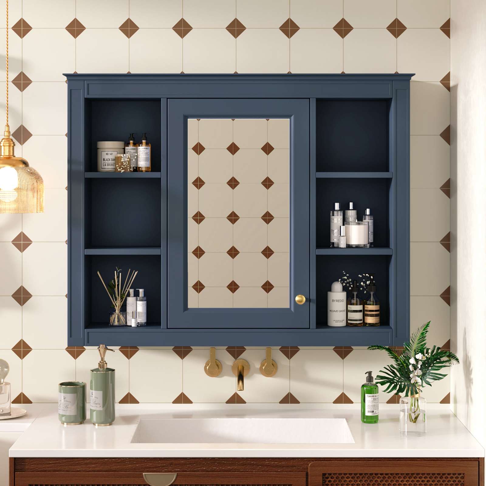 35'' x 27.5'' Wall Mounted Bathroom Medicine Cabinet with Mirror and 6 Open Shelves