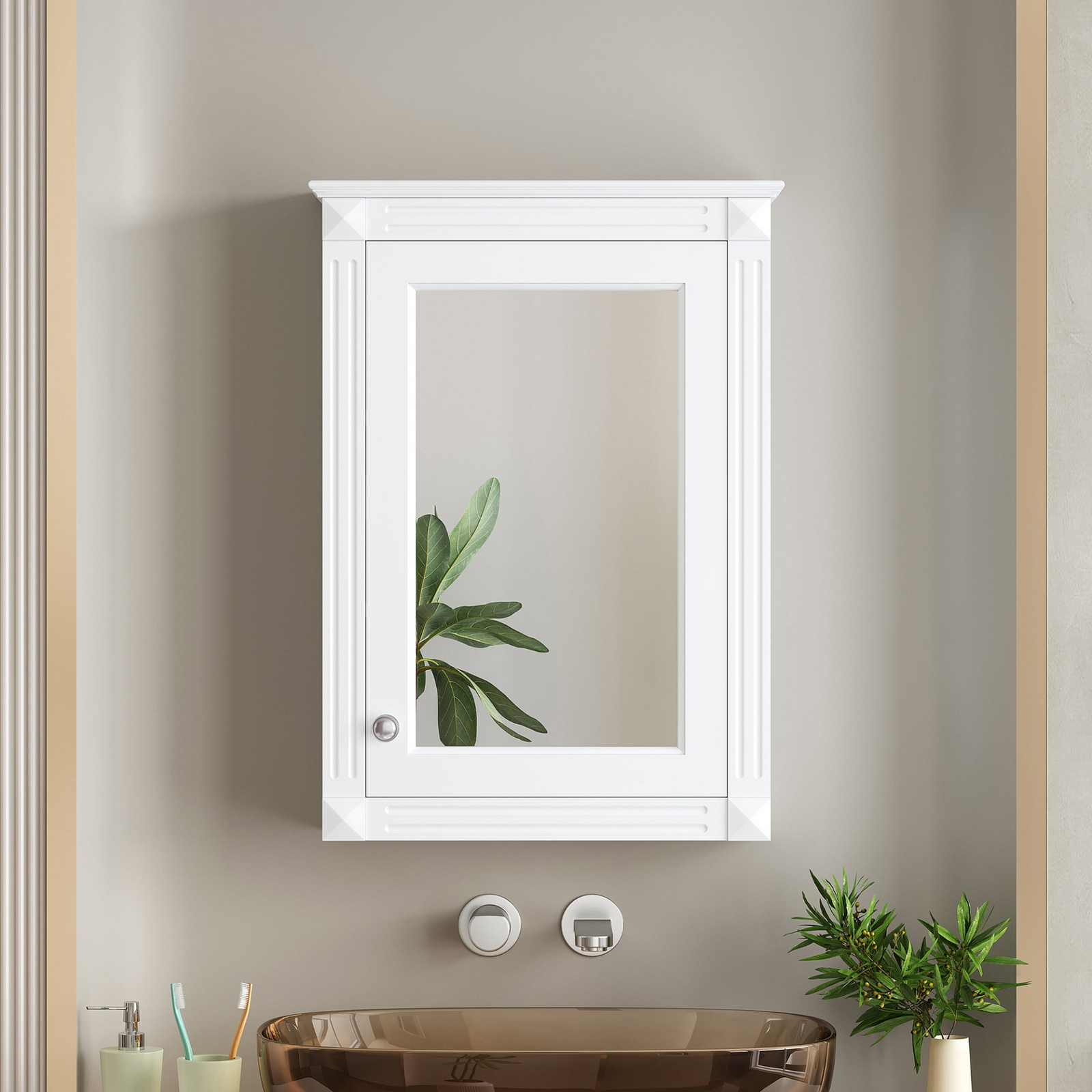 Wall Mounted Bathroom Storage Cabinet with Mirror, Adjustable Shelf, Over-the-Toilet