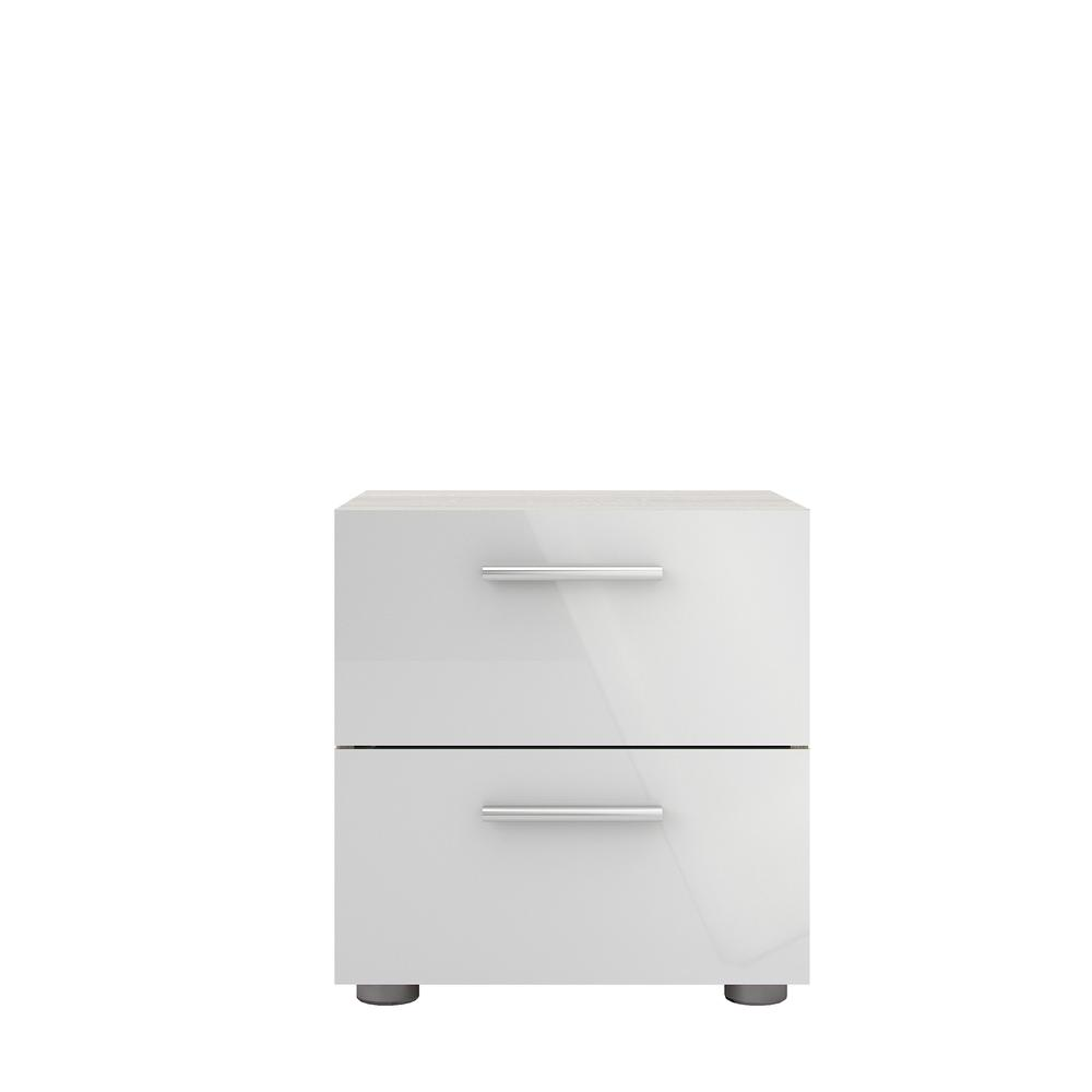 Austin 2 Drawer Nightstand, Oak Structure/White High Gloss