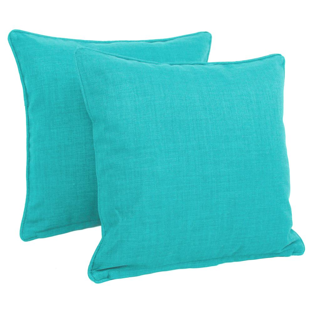 18-inch Double-corded Solid Outdoor Spun Polyester Square Throw Pillows with Inserts (Set of 2), Aqua Blue