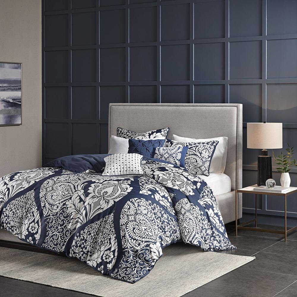 Vienna 6 Piece Printed Duvet Cover Set, Indigo color
