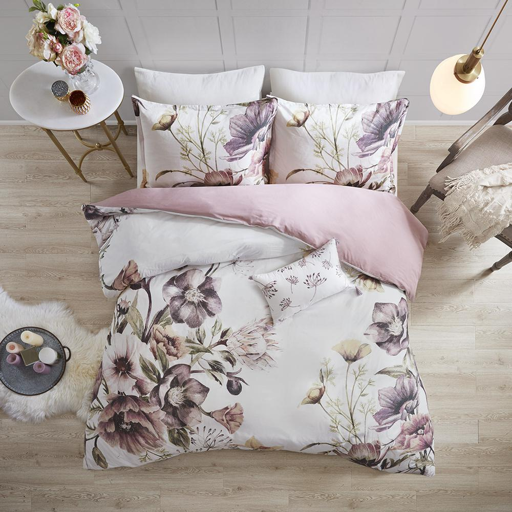 Cassandra 3 Piece Cotton Printed Duvet Cover Set, Blush color