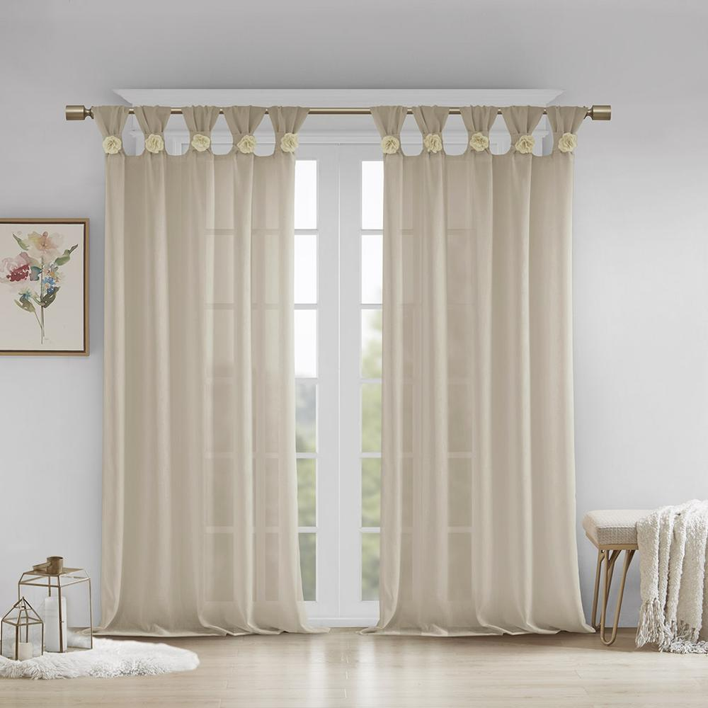 Floral Embellished Cuff Tab Top Solid Curtain Panel