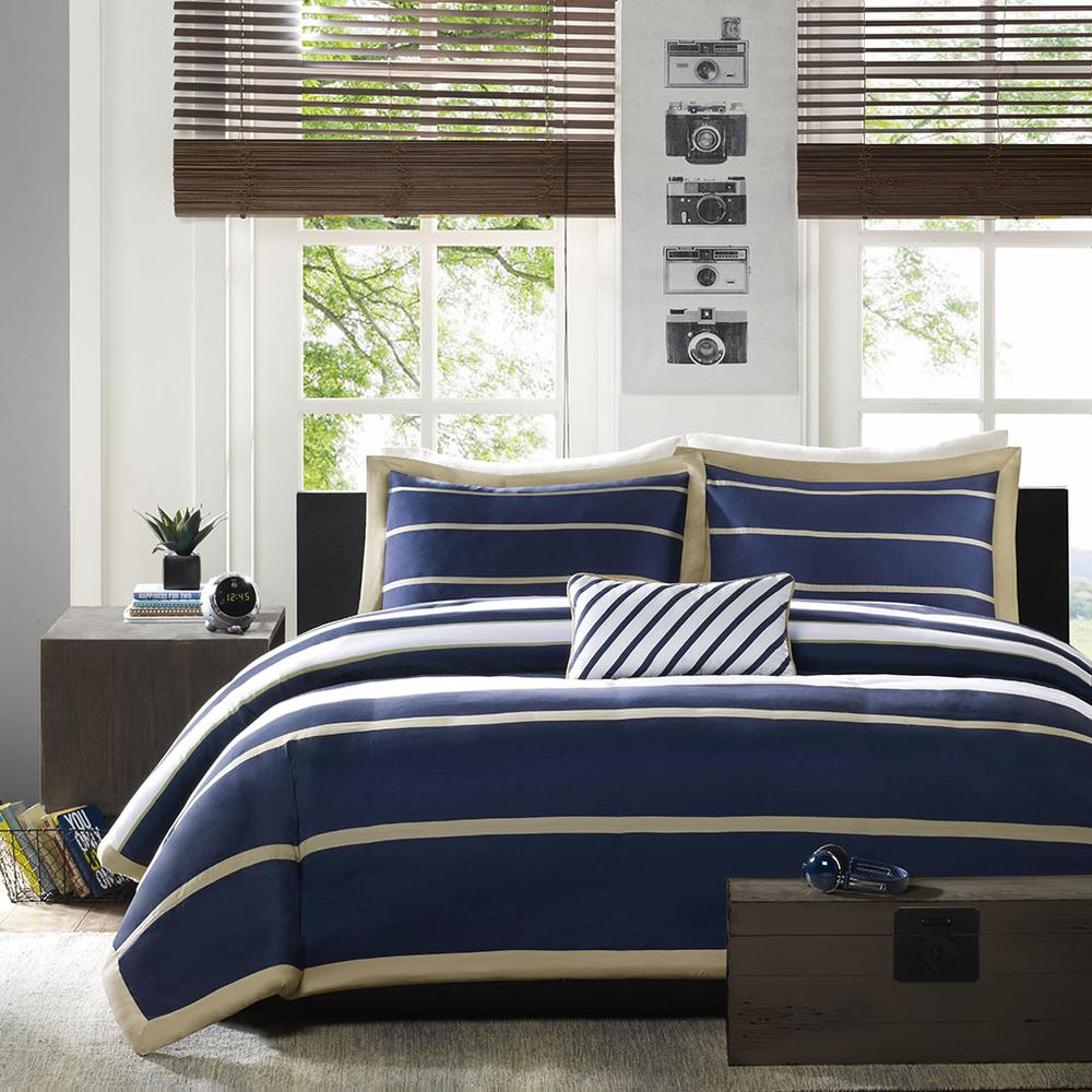 Ashton Duvet Cover Set, Khaki/Navy color