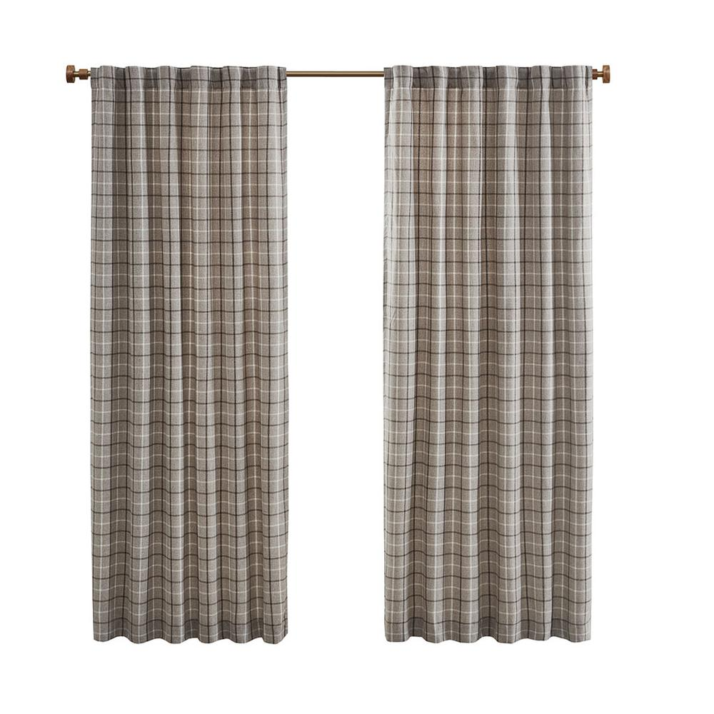 Plaid Rod Pocket and Back Tab Curtain Panel with Fleece Lining