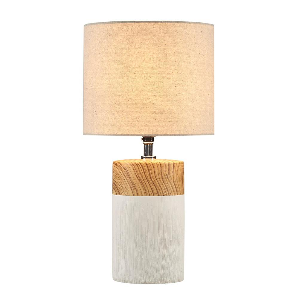 Nicolo 510 Textured Ceramic Table Lamp – White & Brown Wood Grain