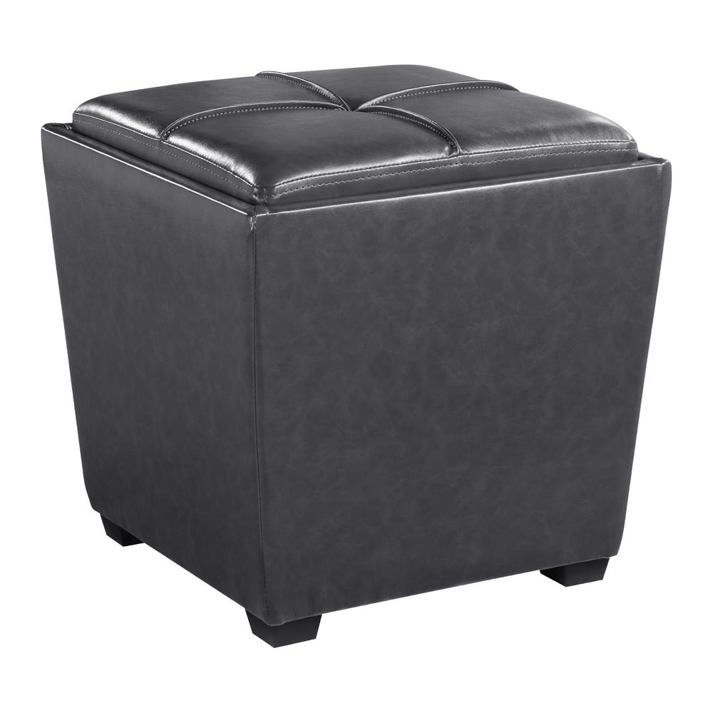 Rockford Storage Ottoman in Pewter Faux Leather, RCK361-PD26