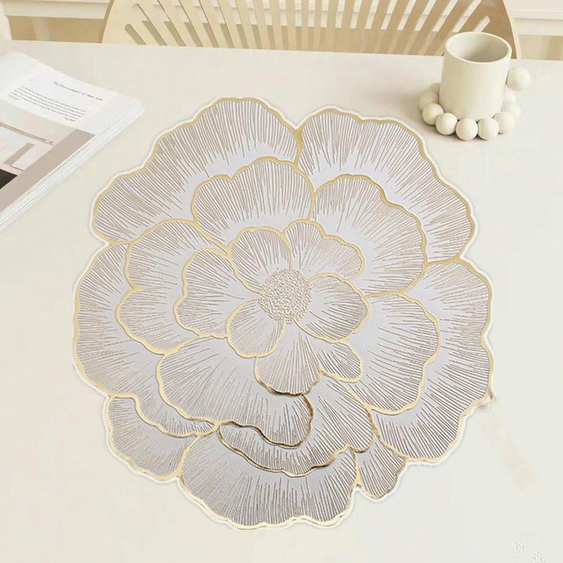 Floral Pattern Placemat, 6 Counts/set Heat Resistant Non Slip Table Mat, Kitchen Gadgets, Waterproof Placemat for Home Kitchen Dining Room Wedding Party, Valentine's Day Gift, Tableware
